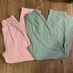 Duo Pastel Pink and Mint Green Scrub Pants Pair